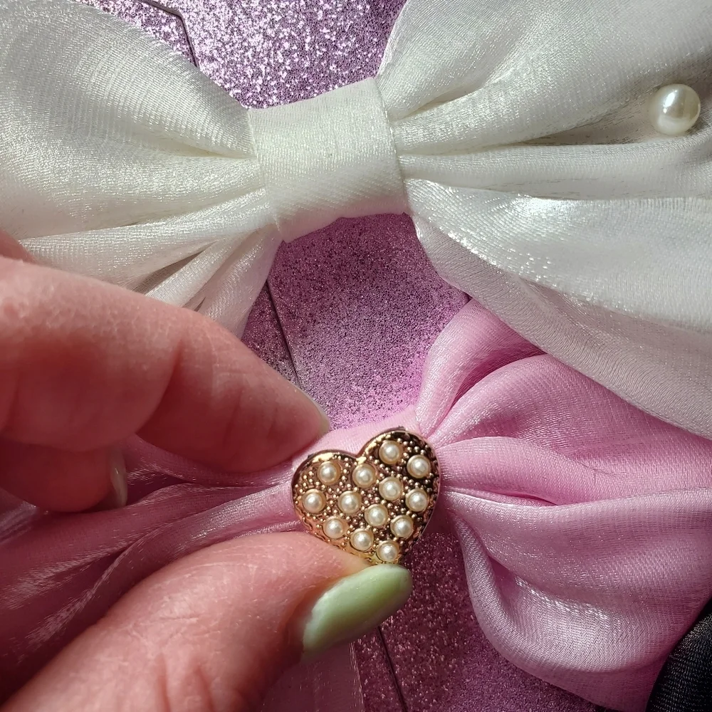 NWT Capelli New York Girls Pearl-Embellished 3pc Bow Set - White, Pink, Black
